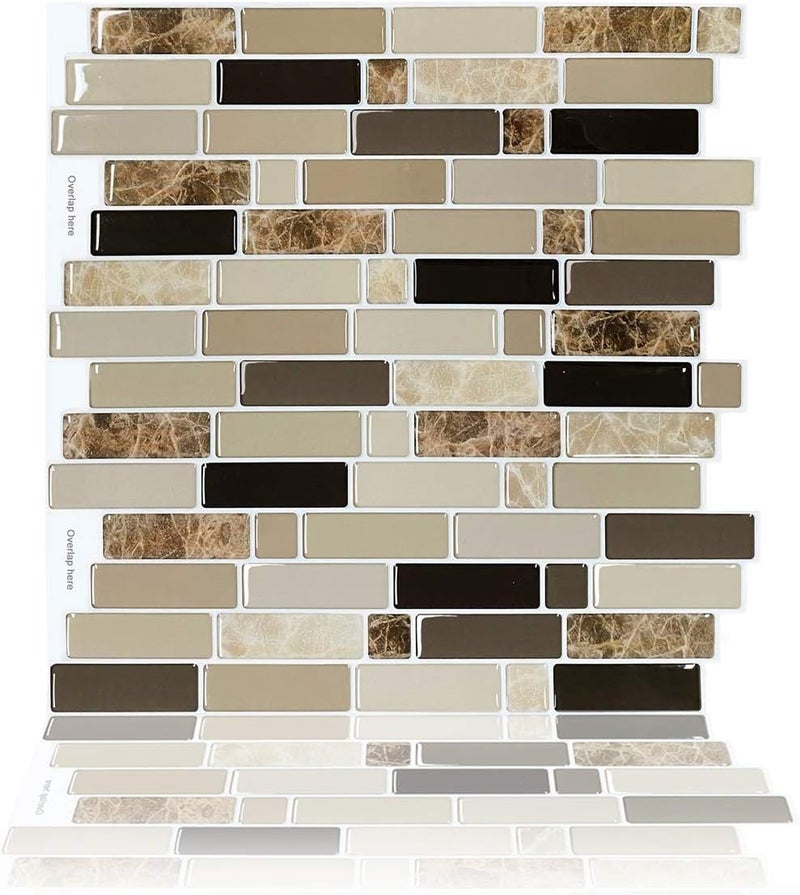 Vamos Tile Upgraded, 10-Sheet Peel and Stick Backsplash Tile,11.8"x10.8" Premium Stick On Kitchen Backsplash Peel and Stick Tile(Marble Brown) - Image 1